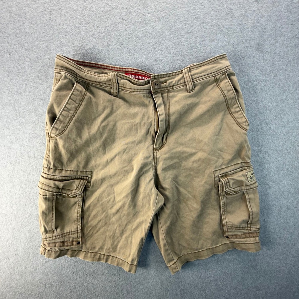 Unionbay Mens Khaki Tan Cotton Stretch Cargo Shorts Size 34 Casual Outdoor